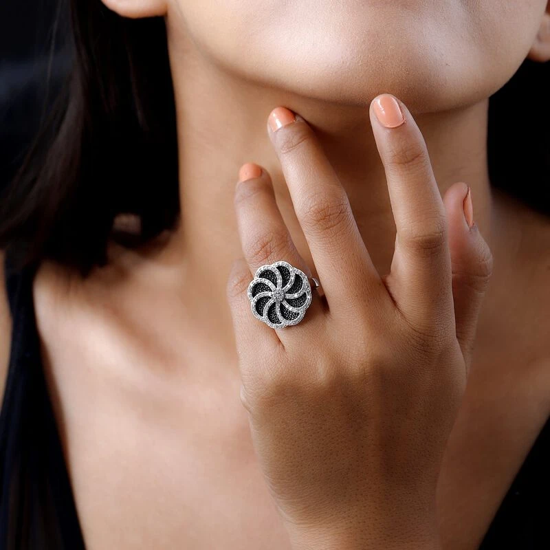 GP Italienische Garten Kollektion - Weißer Diamant Und Kanchanaburi Blauer Saphir Ring, 925 Silber Platiniert (Größe 20.00) Ca. 0.50 Ct 5 GP Italienische Garten Kollektion - Weißer Diamant Und Kanchanaburi Blauer Saphir Ring, 925 Silber Platiniert (Größe 20.00) Ca. 0.50 Ct – Bild 3