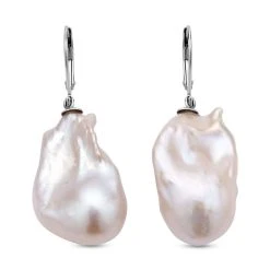 Weiße Barockperlen-Ohrringe, 925 Silber Rhodiniert