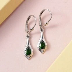 Natürliche Chromdiopsid Ohrringe, 925 Silber Platiniert Ca. 0.90 Ct -Schmuck Shoplc 7268169 1