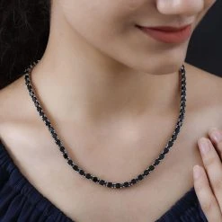 Schwarze Spinell Halskette, Ca. 45 Cm, 925 Silber Platiniert Ca. 41,75 Ct -Schmuck Shoplc 7268539 1
