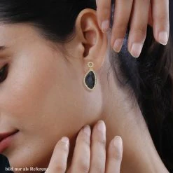 Schwarz Gefärbter Achat, Weiße Zirkonia Ohrringe, Ca. 13.00 Ct -Schmuck Shoplc 7268690 2