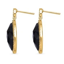 Schwarz Gefärbter Achat, Weiße Zirkonia Ohrringe, Ca. 13.00 Ct -Schmuck Shoplc 7268690 3