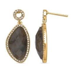 Labradorit Halo, Weiße Zirkonia Ohrringe, Ca. 13.00 Ct