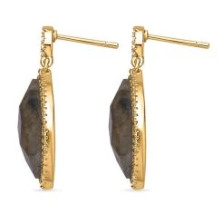 Labradorit Halo, Weiße Zirkonia Ohrringe, Ca. 13.00 Ct -Schmuck Shoplc 7269206 3