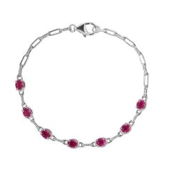 Afrikanischer Rubin (Fissure Gefüllt) Armband Ca. 20 Cm 925 Silber Platiniert Ca. 3,36 Ct