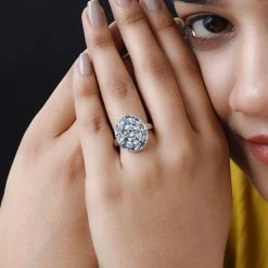 Santamaria Aquamarin, Weißer Zirkon Ring, 925 Silber Platiniert (Größe 17.00) Ca. 2,69 Ct -Schmuck Shoplc 7270386 2