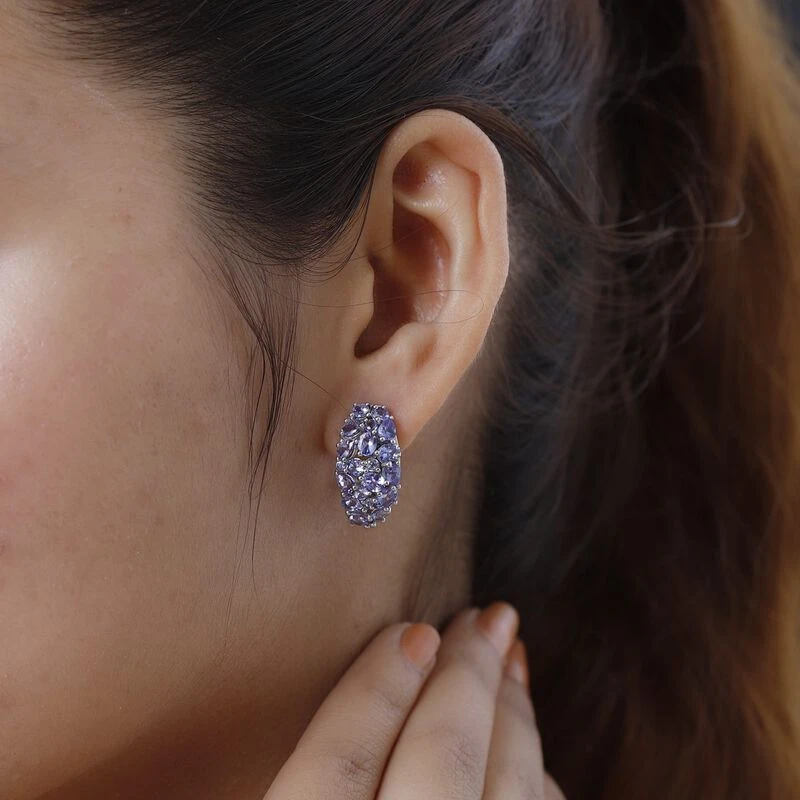 Designer Tansanit-Ohrringe, 925 Silber Platiniert, Ca. 4.50 Ct 5 Designer Tansanit-Ohrringe, 925 Silber Platiniert, Ca. 4.50 Ct – Bild 3