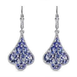 Tansanit Ohrringe 925 Silber Platiniert Ca. 4.05 Ct