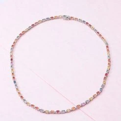 Mehrfarbige Saphir-Halskette, Ca. 45 Cm, 925 Silber Platiniert Ca. 23.34 Ct -Schmuck Shoplc 7272719 1