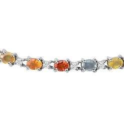 Mehrfarbige Saphir-Halskette, Ca. 45 Cm, 925 Silber Platiniert Ca. 23.34 Ct -Schmuck Shoplc 7272719 2