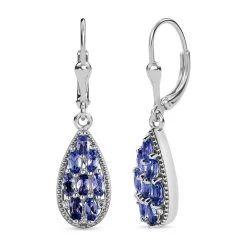 Tansanit, Weiße Zirkon Ohrringe, 925 Silber Platiniert, Ca. 1.68 Ct -Schmuck Shoplc 7273614 3