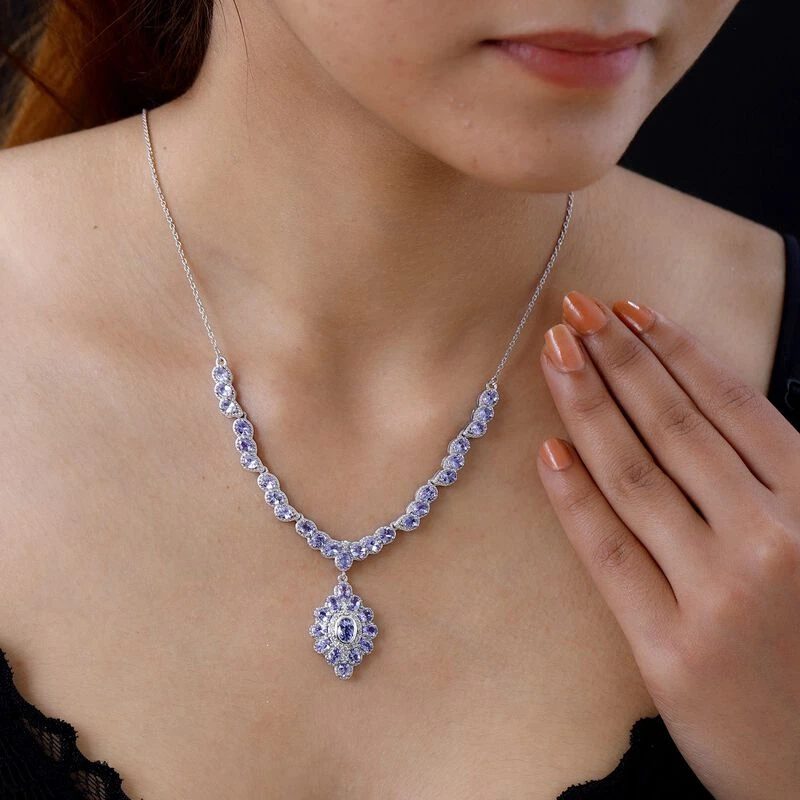 Tansanit Halskette Ca. 45 Cm 925 Silber Platiniert Ca. 7.68 Ct 4 Tansanit Halskette Ca. 45 Cm 925 Silber Platiniert Ca. 7.68 Ct – Bild 2