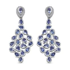 Tansanit Ohrringe 925 Silber Platiniert Ca. 6.01 Ct