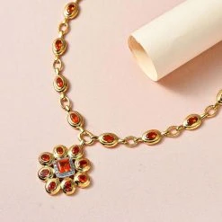 Salamanca Feueropal Halskette, Ca. 45 Cm, 925 Silber Vergoldet, Ca. 5.57 Ct -Schmuck Shoplc 7278572 2