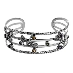 Schmuck Shoplc 25 Royal Bali Kollektion - Roter Granat, Himmelblauer Topas Armreif Ca. 19 Cm 925 Silber Ca. 2.89 Ct