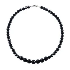 Thai Schwarzer Spinell Halskette Ca. 45 Cm 925 Silber Rhodiniert Ca. 300.00 Ct