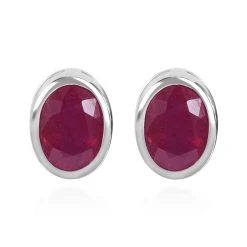 Afrikanische Rubin Ohrringe 925 Silber Platiniert Ca. 2.32 Ct