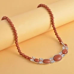 Goldene Sandstein Halskette, Ca. 45 Cm, Ca. 110.00 Ct -Schmuck Shoplc 7280837 1