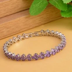 Lila Zirkonia Armband, Ca. 19 Cm, Messing Ca. 16,40 Ct -Schmuck Shoplc 7280879 1