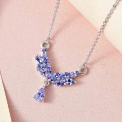 Tansanit Collier, Ca. 50 Cm 925 Silber Platiniert Ca. 0.96 Ct -Schmuck Shoplc 7280971 2 1