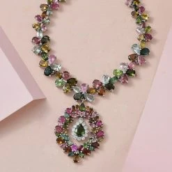 Natürliches Mehrfarbiges Turmalin Und Moissanit Collier, Ca. 45 Cm, 925 Silber Platiniert, Ca. 28.75 Ct -Schmuck Shoplc 7281180 1
