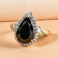 Elite Shungit Und Zirkon Ring 925 Silber Vergoldet (Größe 16.00) -Schmuck Shoplc 7281567 1