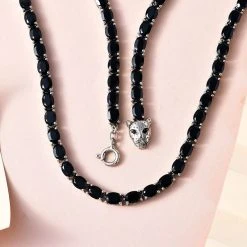 Schwarzer Spinell Halskette Ca. 45 Cm 925 Silber Platiniert Ca. 54.99 Ct -Schmuck Shoplc 7282098 2