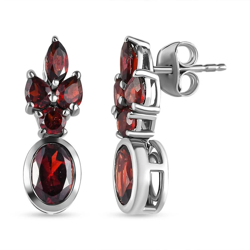 Natürliche Mosambik Granat Ohrringe, 925 Silber Platiniert Ca. 3.30 Ct 3 Natürliche Mosambik Granat Ohrringe, 925 Silber Platiniert Ca. 3.30 Ct