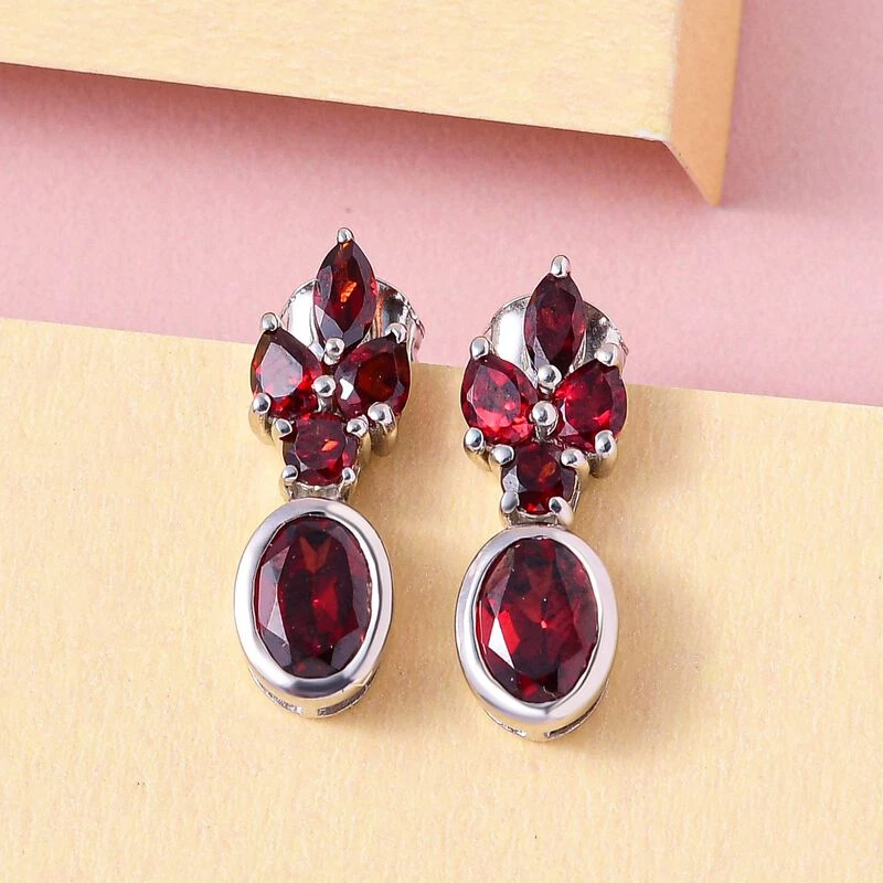 Natürliche Mosambik Granat Ohrringe, 925 Silber Platiniert Ca. 3.30 Ct 4 Natürliche Mosambik Granat Ohrringe, 925 Silber Platiniert Ca. 3.30 Ct – Bild 2