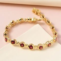 Natürliches Mosambik Granat Armband, Ca. 20 Cm 925 Silber Vergoldet Ca. 17,10 Ct -Schmuck Shoplc 7282927 1