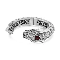 Schmuck Shoplc 17 Royal Bali Kollektion -Roter Granat Armreif, Ca. 19 Cm, 925 Silber 98,2 G, Ca. 1.70 Ct