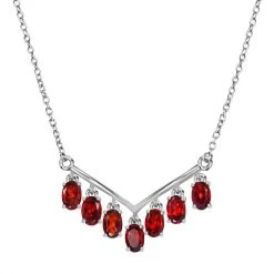 Rotes Granat Collier, Ca. 50 Cm, 925 Silber Mit Edelstahl Kette Ca. 4.21 Ct