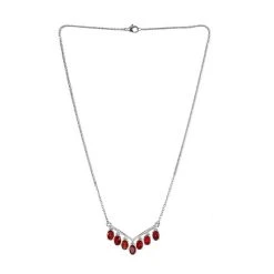 Rotes Granat Collier, Ca. 50 Cm, 925 Silber Mit Edelstahl Kette Ca. 4.21 Ct -Schmuck Shoplc 7303750 3