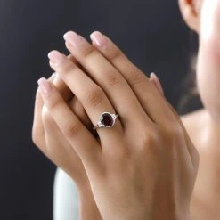 Mosambik Granat, Weißer Zirkon Ring, 925 Silber Platiniert (Größe 17.00) Ca. 3.09 Ct -Schmuck Shoplc 7313302 2