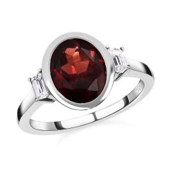 Mosambik Granat, Weißer Zirkon Ring, 925 Silber Platiniert (Größe 17.00) Ca. 3.09 Ct -Schmuck Shoplc 7313302 3