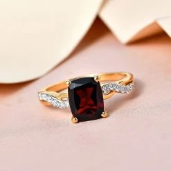 Natürlicher Mosambik Granat Und Moissanit Ring, 925 Silber Vergoldet (Größe 20.00) Ca. 2.89 Ct -Schmuck Shoplc 7313317 1