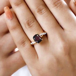 Natürlicher Mosambik Granat Und Moissanit Ring, 925 Silber Vergoldet (Größe 20.00) Ca. 2.89 Ct -Schmuck Shoplc 7313317 2