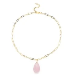 Rosenquarz Halskette 50 Cm Messing Ca. 42.00 Ct -Schmuck Shoplc 7313718