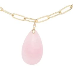 Rosenquarz Halskette 50 Cm Messing Ca. 42.00 Ct