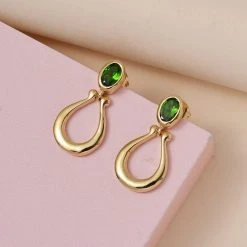 Natürliche Chromdiopsid Ohrringe, 925 Silber Vergoldet Ca. 0.93 Ct -Schmuck Shoplc 7315547 1