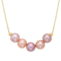 Rosé-lilane Edison Perlen-Halskette, (9-10mm), Ca. 50 Cm, 925 Silber Vergoldet