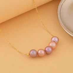 Rosé-lilane Edison Perlen-Halskette, (9-10mm), Ca. 50 Cm, 925 Silber Vergoldet -Schmuck Shoplc 7319499 2