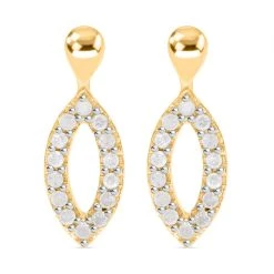 Weißer Diamant Ohrringe, 925 Silber Gelbgold Vermeil Ca. 0.15 Ct