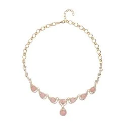 Rosenquarz, Weißes Kristall Collier, Ca. 50 Cm, Golden Ca. 30.00 Ct