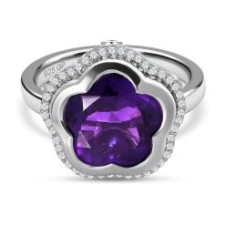 GP Kollektion - Lusaka Amethyst, Kanchanaburi Blauer Saphir Ring, 925 Silber Platiniert (Größe 17.00) Ca. 7.16 Ct