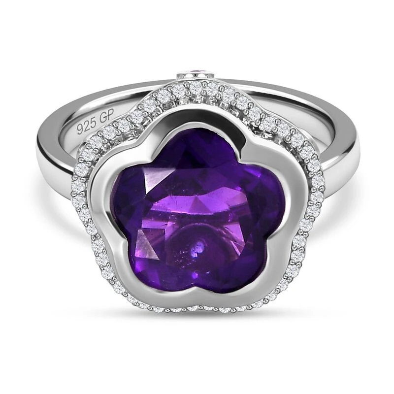 GP Kollektion - Lusaka Amethyst, Kanchanaburi Blauer Saphir Ring, 925 Silber Platiniert (Größe 17.00) Ca. 7.16 Ct 3 GP Kollektion - Lusaka Amethyst, Kanchanaburi Blauer Saphir Ring, 925 Silber Platiniert (Größe 17.00) Ca. 7.16 Ct