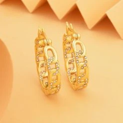 Weiße Kristall Creolen, Edelstahl, Goldfarben -Schmuck Shoplc 7325063 1