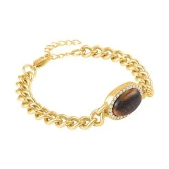 Gelbes Tigerauge, Weißer Kristall Armband Ca. 19 Cm Reiner Edelstahl, Ca. 10.01 Ct -Schmuck Shoplc 7325151 3