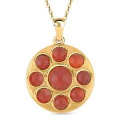 Roter Achat Halskette, Ca. 50 Cm Edelstahl Ca., Goldfarben 5.00 Ct