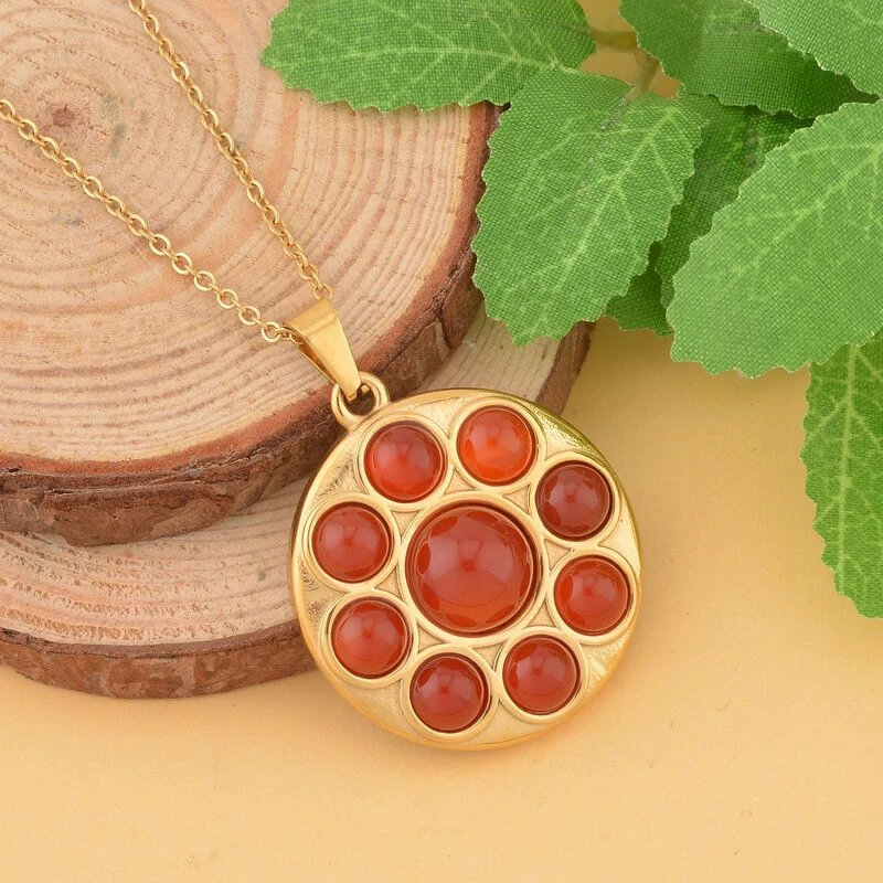 Roter Achat Halskette, Ca. 50 Cm Edelstahl Ca., Goldfarben 5.00 Ct 4 Roter Achat Halskette, Ca. 50 Cm Edelstahl Ca., Goldfarben 5.00 Ct – Bild 2